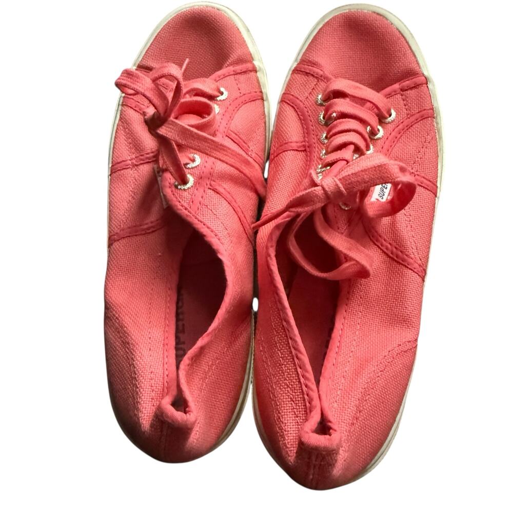 Superga Anthropologie Canvas Sneaker Lace Up Shoes Light Pink Red Women's 9.5 - Picture 3 of 10